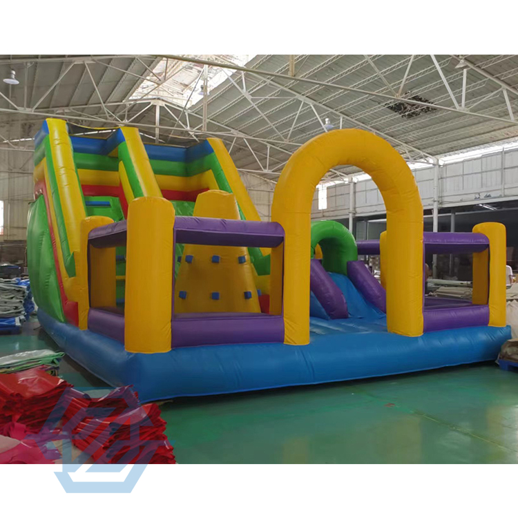 Castillo hinchable comercial con carrera de obstáculos, juego inflable con tobogán para escalar